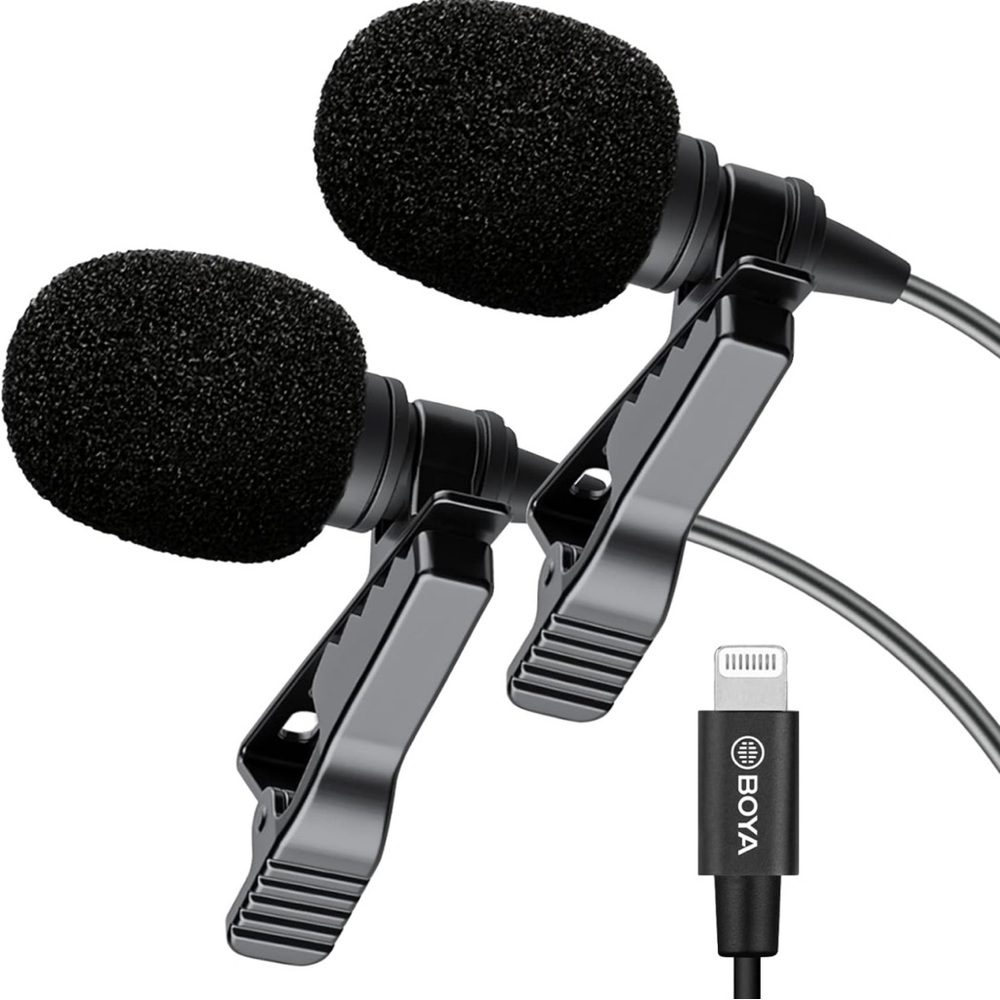 iPhone Microphone iOS Omnidirectional Dual Lavaliere Lapel Mic Lightning Connect